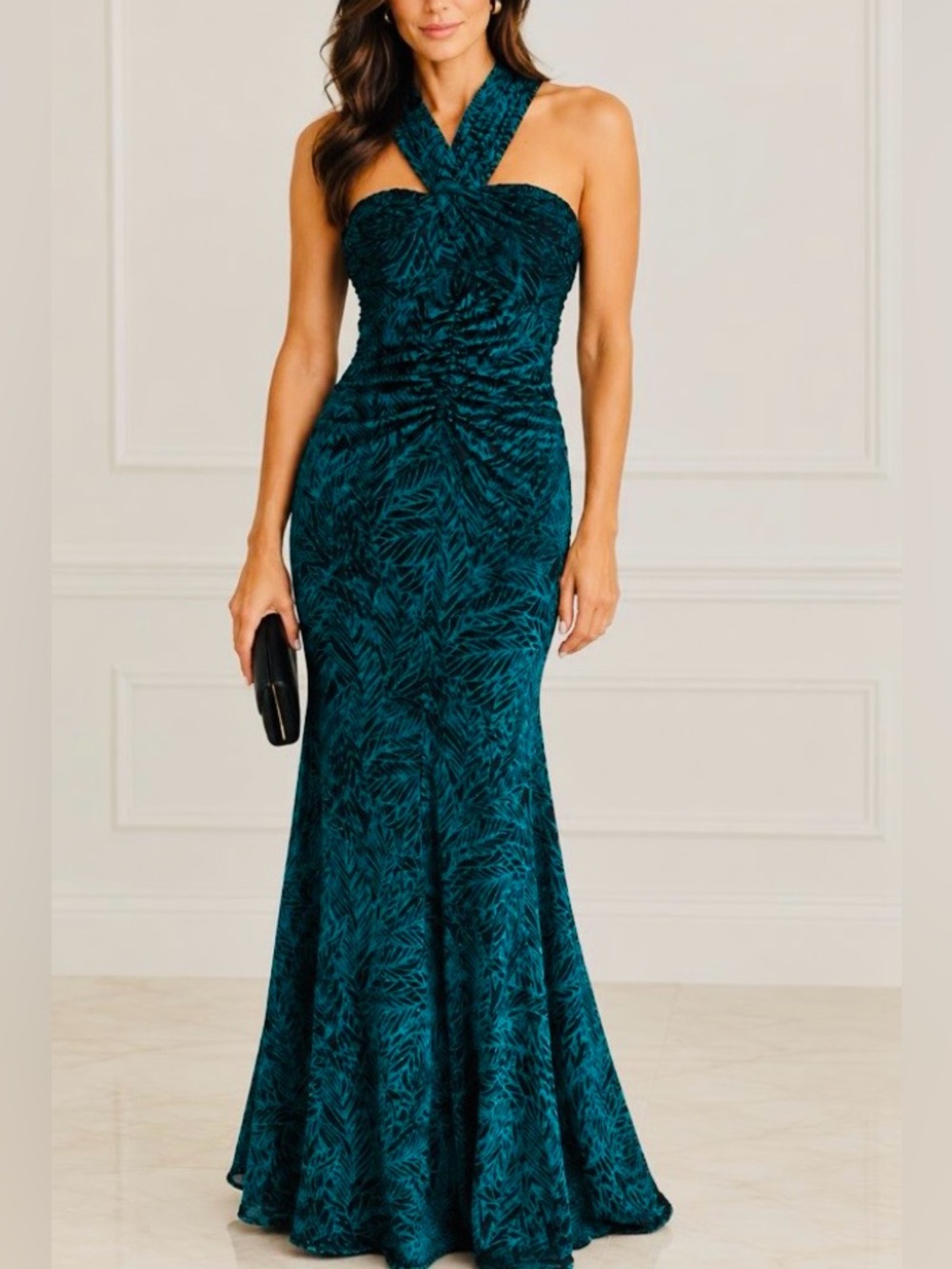 Taylor Teal off-shoulders Crisscross Evening Gown